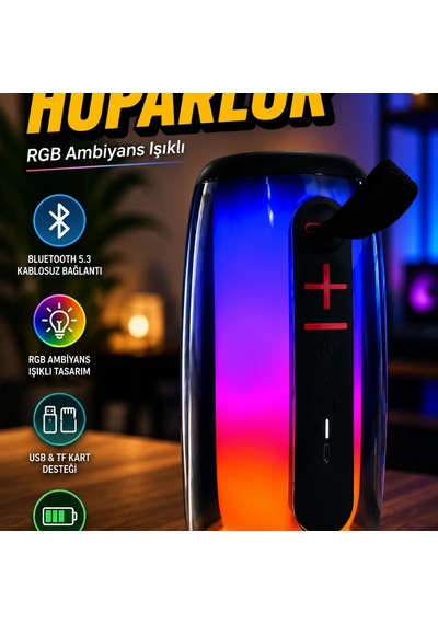 Kablosuz Bluetooth Hoparlör Rgb Led Işıklı Usb Tf Kart Destekli Taşınabilir Ses Sistemi