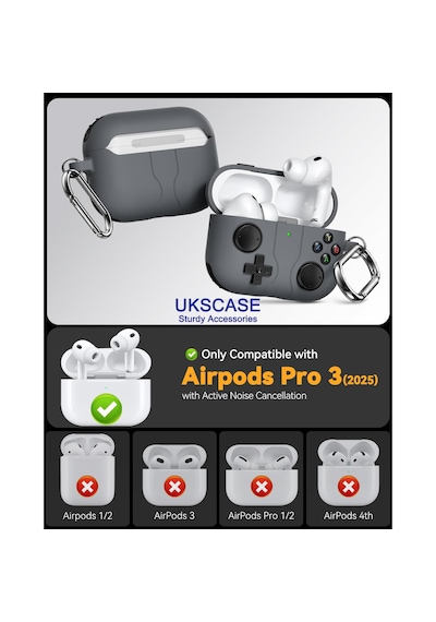 Apple Uyumlu AirPods Pro 3 Oyun Kolu Tasarım Silikon Kılıf Siyah