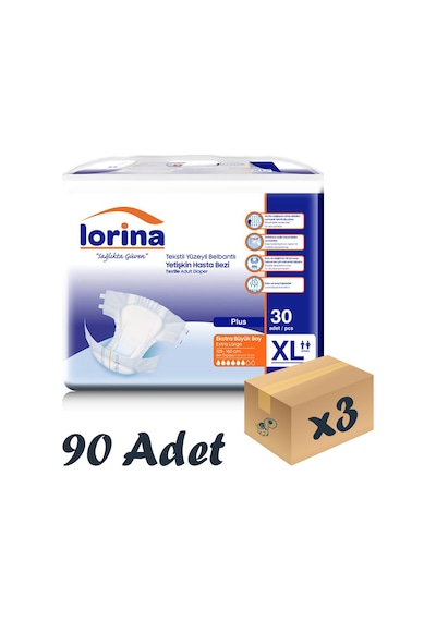 Lorina Tekstil Yüzeyli Bel Bantlı Yetişkin Hasta Bezi XL 30'Lu 3 Paket 90 Adet
