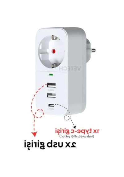 Akım Korumalı Usb Ve Type-c Girişli Priz 0