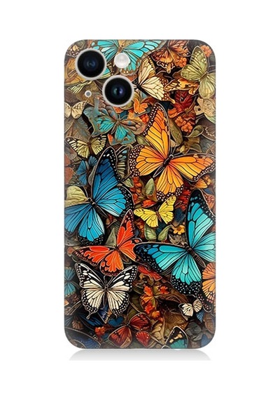 Apple Uyumlu iPhone 13 Silikon Kılıf Pastel Renkli Kelebekler