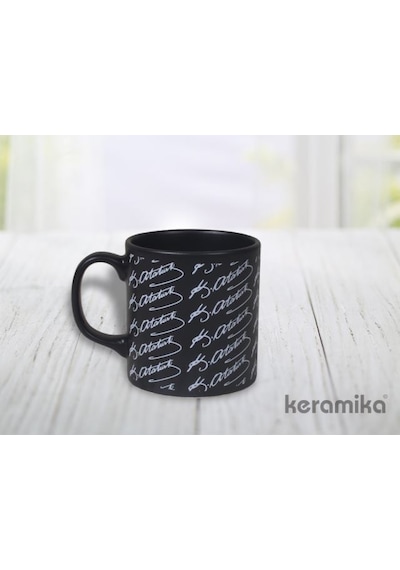 Keramika Kupa Silindirik 10 Cm Mat Siyah Kemal Ataturk Imza