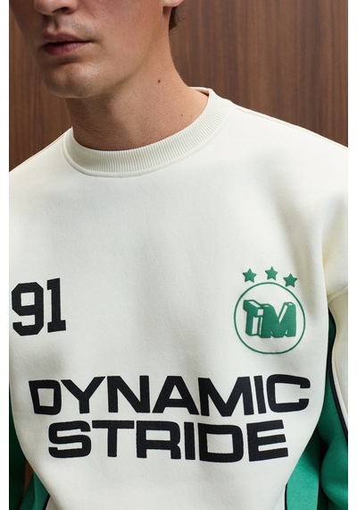 Grimelange MONTY Erkek Yuvarlak Yaka Baskılı Omuzları Yeşil Renkte Relaxed Fit Ekru Sweatshirt