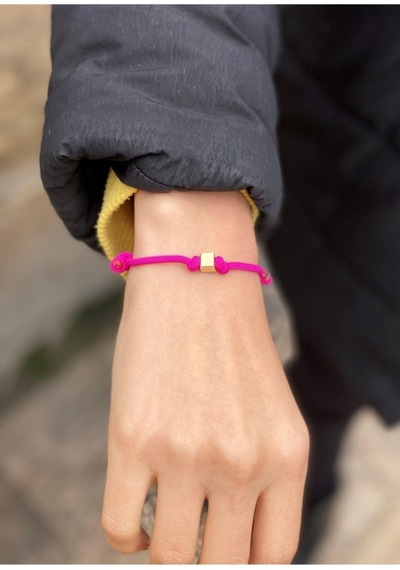 14 Ayar Altın Pembe İpli Kadın/erkek Küp Bileklik Sarı Altın