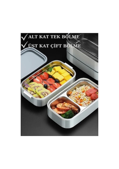Vagonlife Bl50002-2 Pembe 1400 Ml 3 Bölmeli Paslanmaz Çelik Lunch Box Beslenme Kabı Çok Renkli