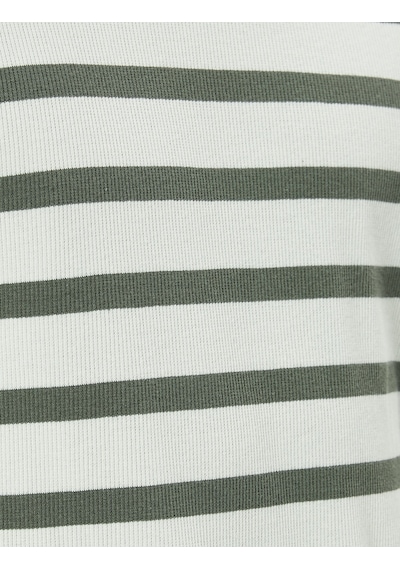 Koton Basic Tişört Slim Fit Çizgili Bisiklet Yaka Kısa Kollu Haki Çizgili 4sam10843hk Haki