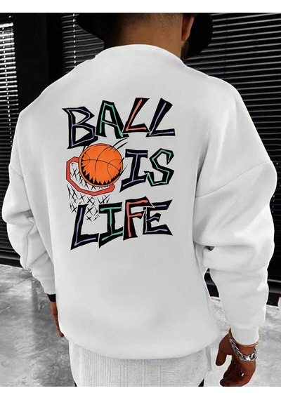Startmore Adrift Coko Serisi Basketball And Slogan Graphic Sweatshirt Beyaz