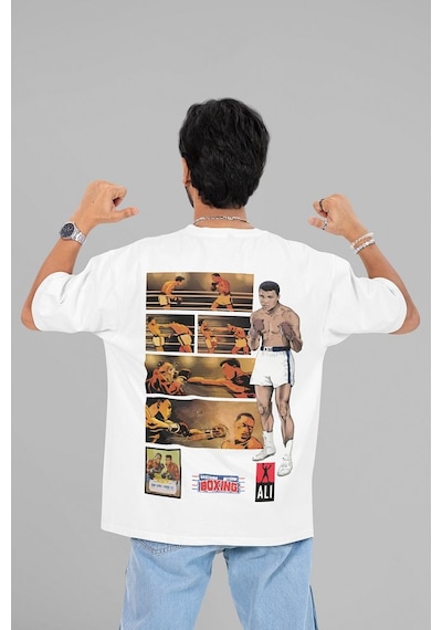 Efsane Boksör Muhammeed Alli Clay Baskılı Unisex Oversize Tişört Beyaz