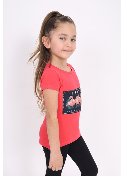 Toontoy Kids Toontoy Kız Çocuk Flamingo Baskılı Tişört Nar Çiçeği