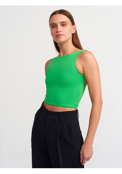 Dilvin Sırtı Açık Crop Top Yeşil