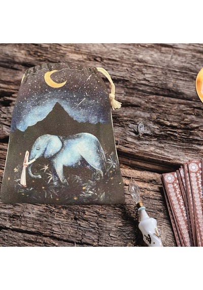 "fil Baskı Tarot Güvertesi Tesbesi - Oracle & Tarot Kartları İçin Drawstring Depolama Çantası" Çok Renkli