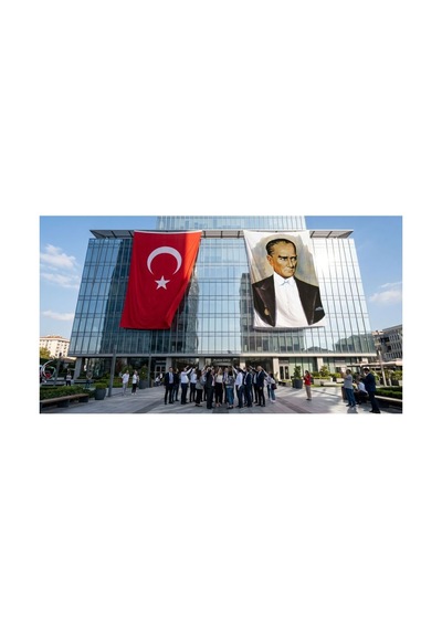 Sivil Takım Elbiseli Atatürk Bayrak Ve Türk Bayrağı Premium Raşel Kumaş 2'li Set 10x15 Metre Ata23 Diğer