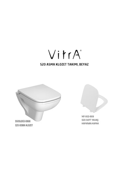 S20 Asma Klozet 5505l003-0868, VitrA S20 Soft Yavaş Kapanır Kapak 147-003-909