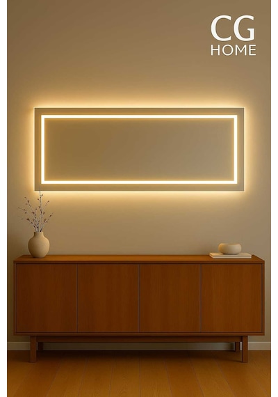 Biga Ledli Ayna, Dekoratif Ayna, Salon Aynası, Konsol Aynası 144x36 Cm 140 Günışığı