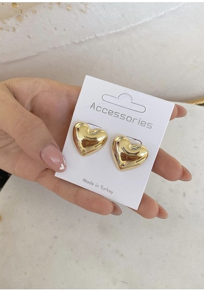 Gold Kalp Parlak Bold Kadın Küpe Gold - 612391548 Gold