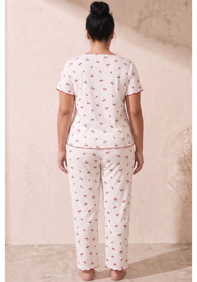 Siyah İnci Beden Fitilli Kaşkorse Örme Pijama Takım26120851 Beyaz Kiraz
