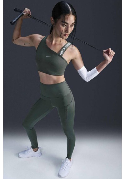 Nike Go Firm Support High Rise Full Length Kadın 6 Cepli Lazer Kesim Antreman Taytı Koyu Yeşil Koyu Yeşil