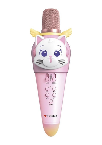 Torima KIDMIC02 Pembe Kedi Figürlü Şarjlı Bt Karaoke Mikrofon Ve Hoparlör 5W Kablosuz Mikrofon