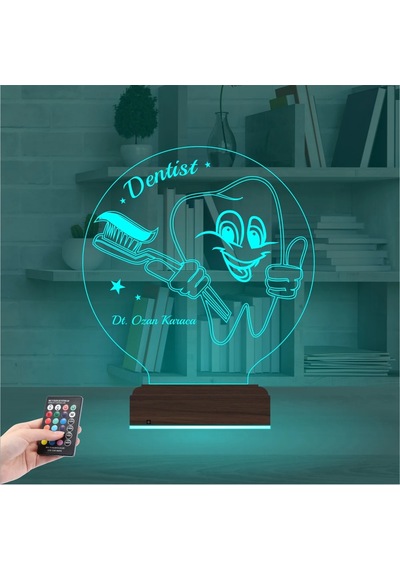 Luvivia Diş Doktoru Hediye Diş Hekimi Kişiye Özel 3d Lamba - Masa Gece Lambası Şeffaf