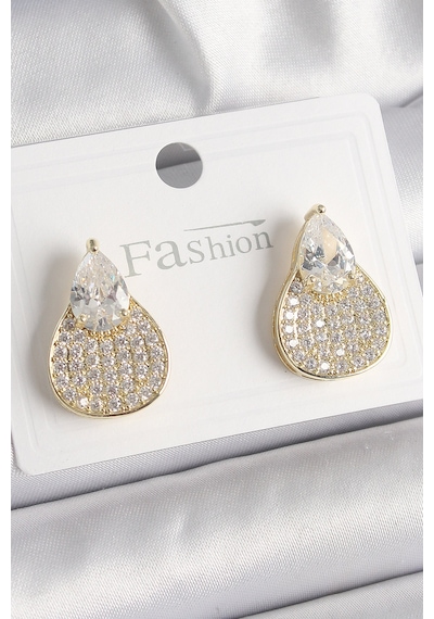 Pirinç Gold Renk Zirkon Taşlı Damla Model Kadın Küpe altın 00490618