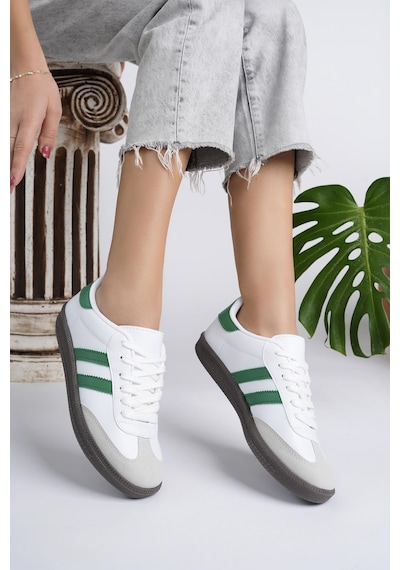Muggo Gordon Unisex Ortopedik Günlük Garantili Bağcıklı Yürüyüş Koşu Sneaker Spor Ayakkabı Yeşil