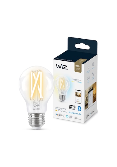 Wiz 60W Sarı-Beyaz Ambiyans E27 Şeffaf Cam Akıllı Filament Ampul (A60)