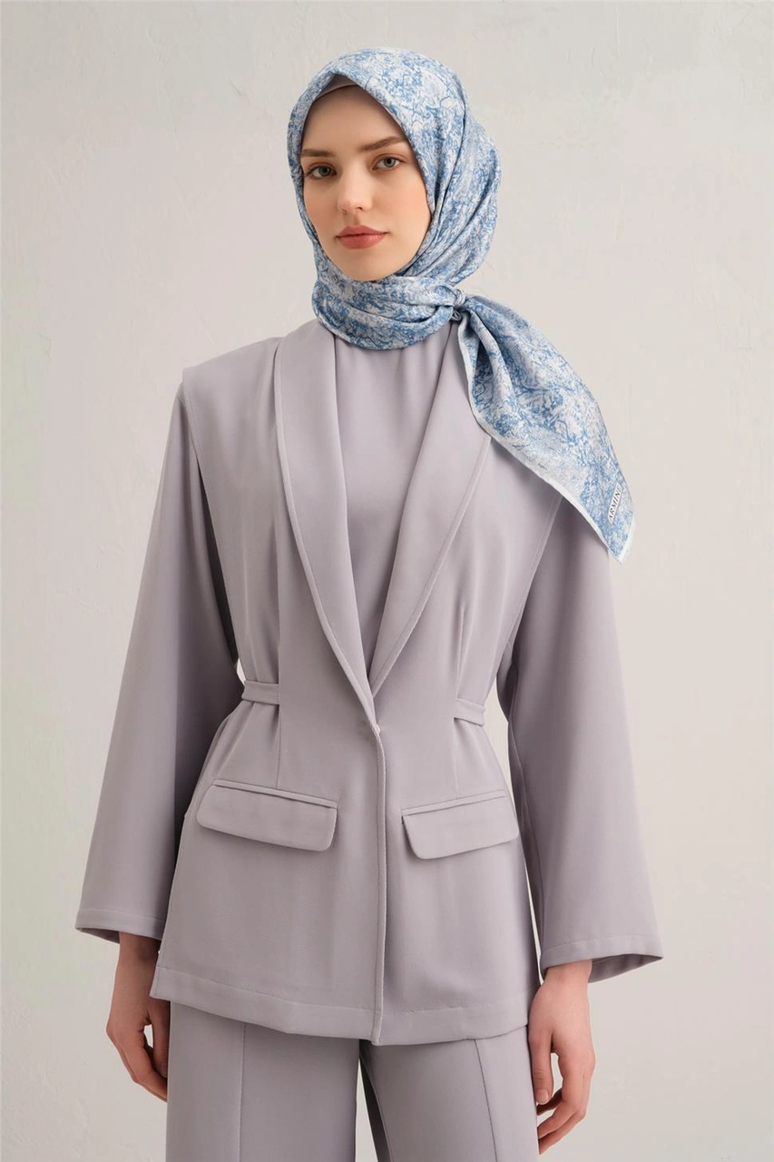 Armine Soyut Desenli Saf İpek Sura Eşarp 9311d 33 Mavi
