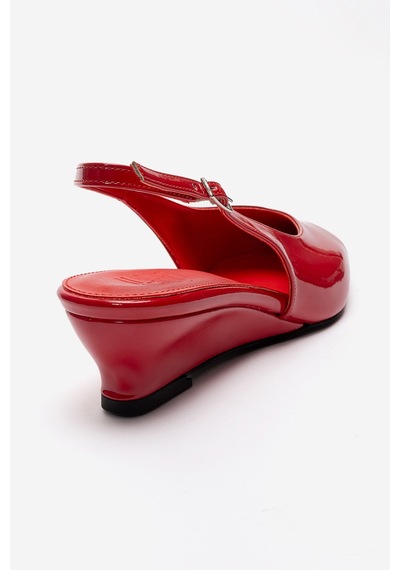 Luvishoes Rosella Kırmızı Rugan Mini Dolgu Kadın Topuklu Ayakkabı