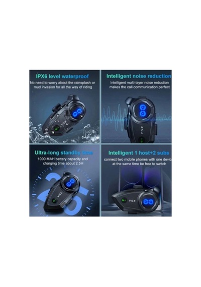 Y5x Rgb Işıklı Intercom 5 Kişi Bağlantılı 1000mah Motosiklet Bluetooth Kulaklık Seti 77327565