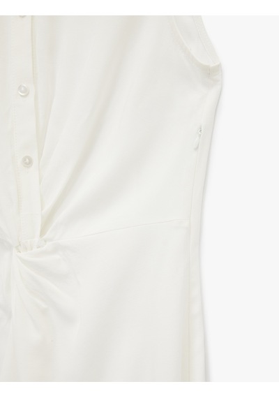 Koton Drape Detaylı Kolsuz Uzun Gömlek Elbise Kırık Beyaz 5sak80320pw Ekru