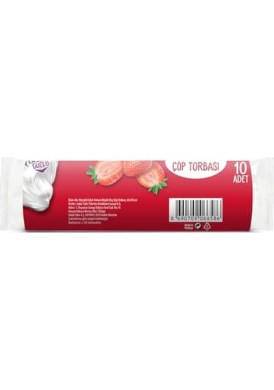 Büzgülü Kokulu Çöp Torbası, Büyük Boy, Çilek Kokulu, 10 Adet/rulo