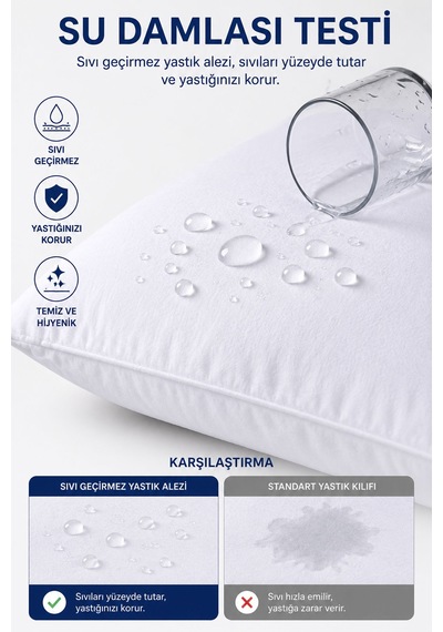 Sıvı Geçirmez Yastık Alezi 2'li 50x70 Cm Pamuklu Fermuarlı Puresleep Beyaz