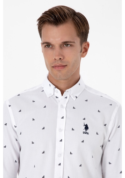 U.S. Polo Assn. Erkek Beyaz Uzun Kollu Desenli Gömlek 50316561-VR013