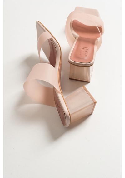 Luvishoes 123 Ten Cilt Topuklu Şeffaf Kadın Terlik Ten
