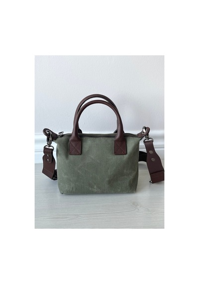 Nura Collection Haki Yeşili Keten Kadın Mini Mektup Model El Ve Omuz Çantası Haki - 851608308 Haki