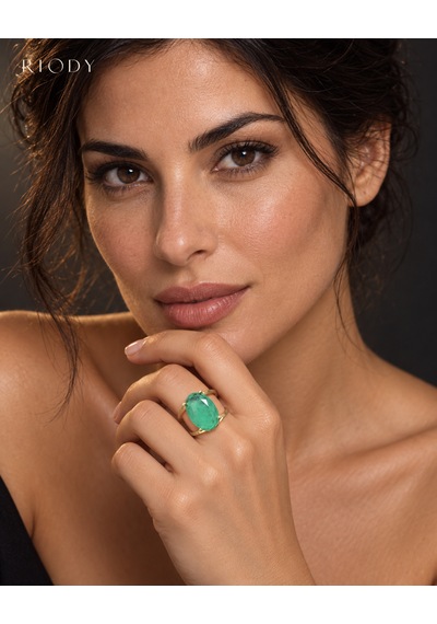Riody Regard Vert Gold Kaplama Yeşil Kedi Gözü Doğal Taşlı Ayarlanabilir Kadın Yüzük Altın Sarısı