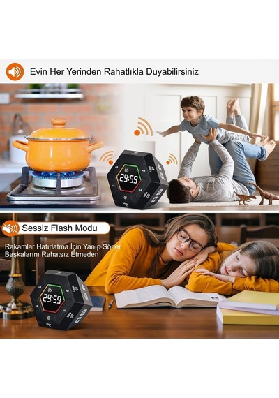 Altıgen Dijital Geri Sayım Zamanlayıcı Led Ekranlı Görsel Zaman Kontrol Mutfak Ders Mıknatıslı
