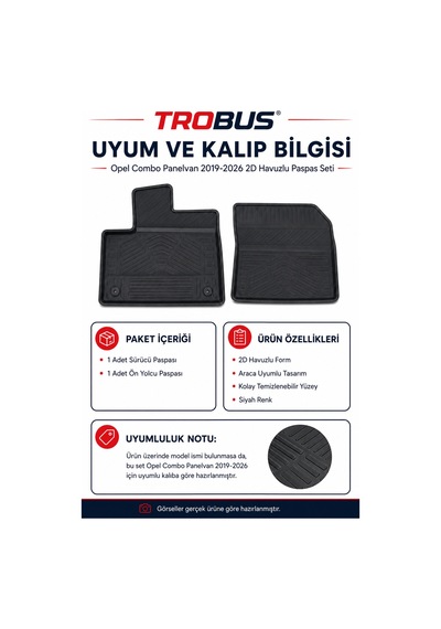 Trobus Opel Combo Panelvan 2023-2026 Dizel 2d Havuzlu Paspas 2 Parça