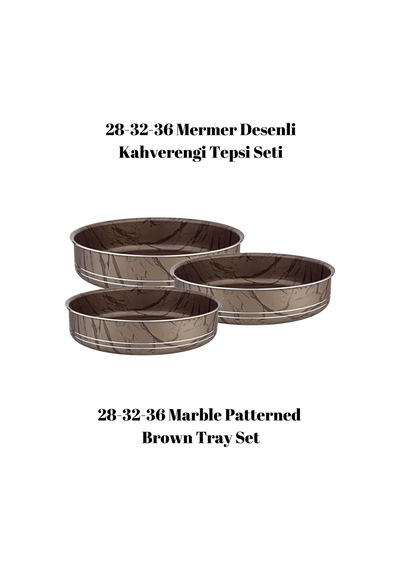 Bonera Montella 3'lü Mermer Desenli Kahverengi - Siyah Tepsi 28-32-36 Cm Kahverengi