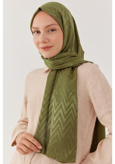 Mirsoy Scarf Zikzak Desen Parlak Jakar Şal - Asker Yeşili Asker Yeşili