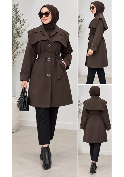 Nevayla Moda Kuşaklı Düğmeli Mevsimlik Trençkot - Acı Kahve / M0118 Acı Kahverengi Nevayla Moda Kuşaklı Düğmeli Mevsimlik Trençkot - Acı Kahve / M0118 Acı Kahverengi