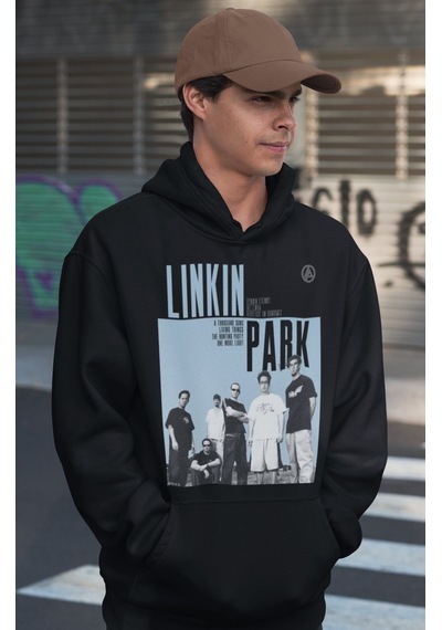 Sevbano Linkin Park Rock Metal Baskılı Unisex Oversize Müzik Grubu Hoodie Siyah