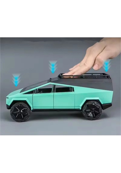 Yeşil 1:24 Metal Cybertruck Kamp Karavan Modelli Çek Bırak Oyuncak Araba - Sesli Işıklı Diecast Model