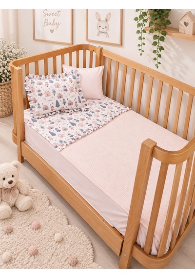 Sallhome Baby Textile Pudra Masal Evleri Bebek Pike Takımı 4 Parça 90x120 CM