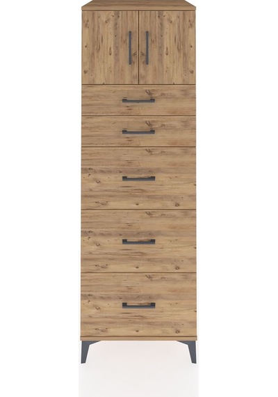 Kronos Dolap Tek Raflı 5 Çekmeceli 2 Kapaklı 60x59x182 Çam-çam Çam