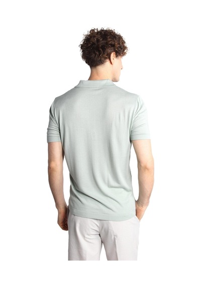 Açık Yeşil Slim Fit Dar Kalıp Düğmeli Polo Yaka Desenli Kısa Kollu Triko Tişört-16318 Yeşil