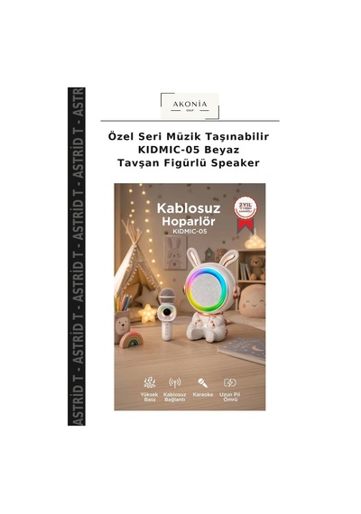 Özel Seri Müzik Taşınabilir Kıdmıc-05 Beyaz Tavşan Figürlü Speaker