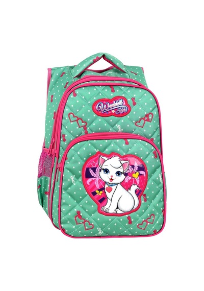 Waddell Mint Yeşili Kedi Desenli Embos Ilkokul Çantası Beslenme Çantalı 24002 Çok Renkli
