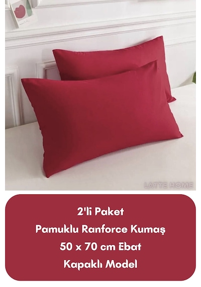Bordo Renkli Ranforce Pamuklu Kumaş Kapaklı Yastık Kılıfı 2'li Pa