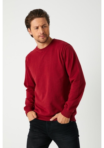 Comeor Erkek Bordo Basic Bisiklet Yaka Regular Fit Normal Kesim 2 İplik Sweatshirt Bordo